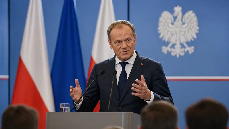 Premier przemawia podczas konferencji prasowej w sali rządowej